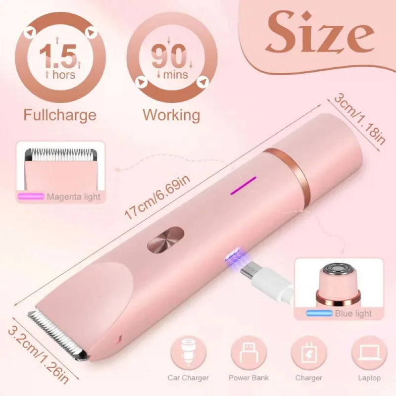 Portable Ladies Shaver  Waterproof 2 in 1 Lady Pubic Hair Groomer Painless Hair Removal Razor Women Electric Body Shaver