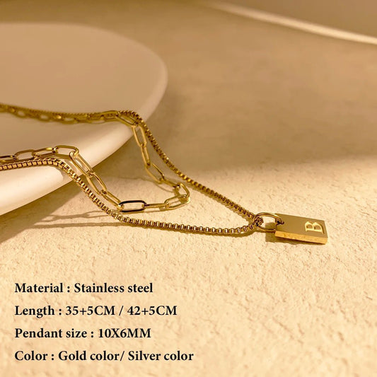 SUNIBI Layering Paperclip Chain Necklace Personalized Simple A - Z Letter Name Tag Pendant Necklace Layered Necklaces Wholesale - AmoorStoreAmoorStore