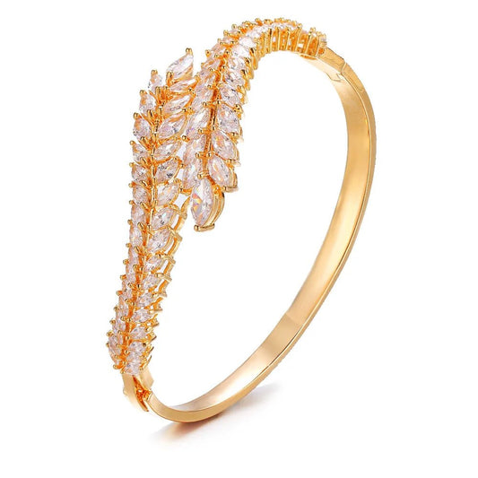 Women's leaf Zircon Bracelet luxury temperament fashion classic plant large flower Bracelet popular jewelry - AmoorStoreAmoorStore