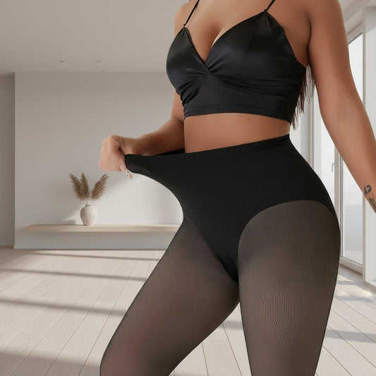 200g Winter Fleece - Lined Black Sheer Pantyhose - Control Top & Tummy Shaping Tights with Anti - Snag (Windproof - 10°C) - AmoorStoreAmoorStore