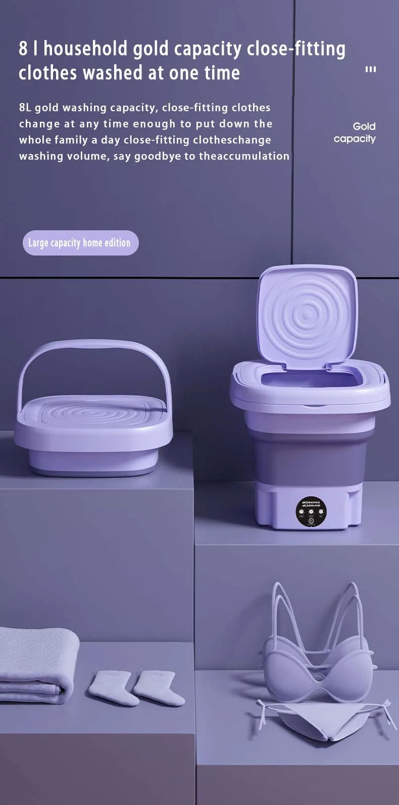 9/10/11/12/13L Folding Machine Bucket for cloths Socks Underwear clean clean Portable Small Travel drinking Machine
