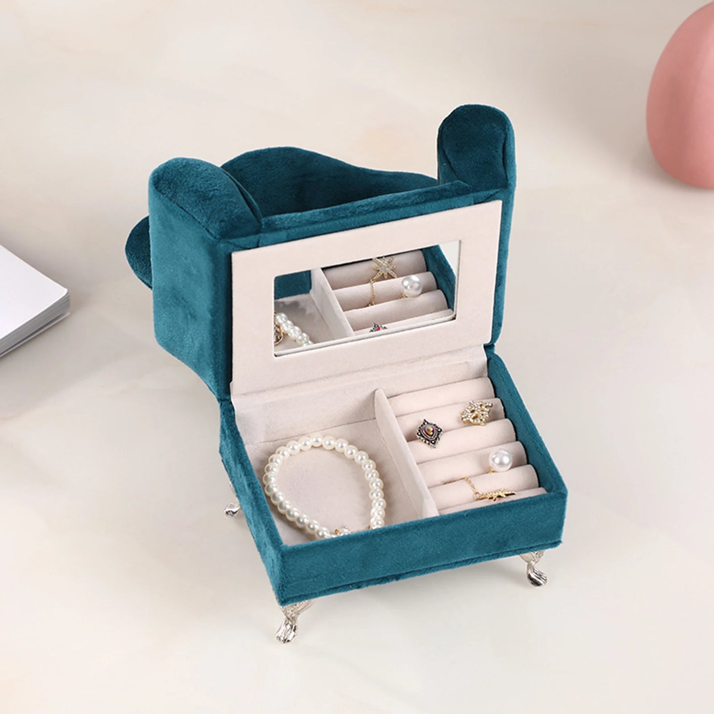 1/6 Sofa Bed Jewelry Box Ornament Earring Case 12inch Dolls Accessories Furniture for Bedside Table Closet Dresser Vanity Table
