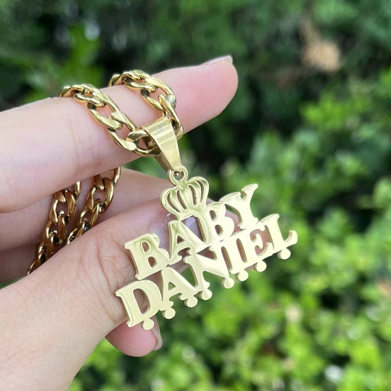 Custom Baby Letter Pendant Necklace Crown 5mmNK Thick Chain Stainless Steel For Boy Girl Birthday Gift Trendy Customized Jewelry