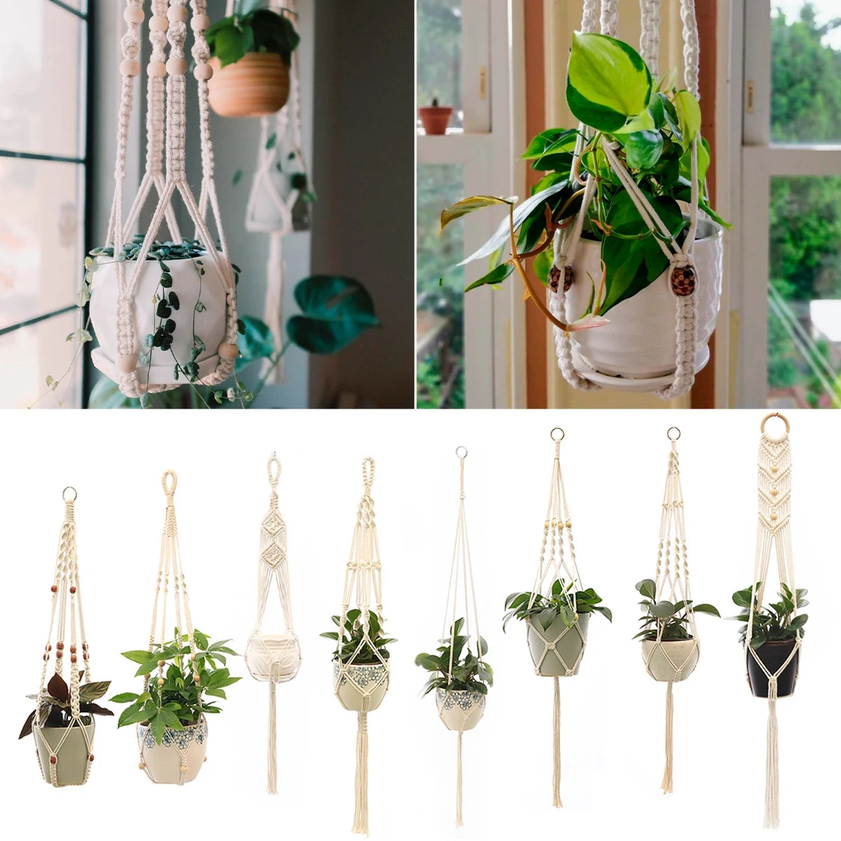 Handmade Macrame Plant Hanger Flower Pot Planter Hanger for Wall Decorations Courtyard Garden Hanging Planter Hanging Basket
