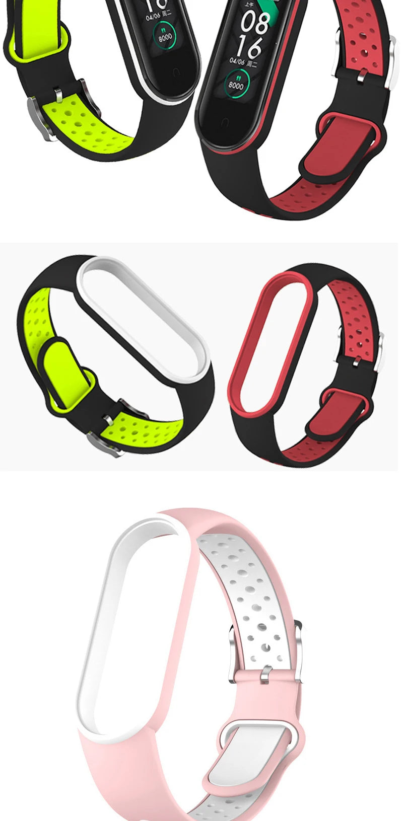 Belt For Xiaomi Mi Band 5 6 Two-color Silicone Bracelet Sport Breathable Strap For Miband 5 Miband7 Replacement Wristband