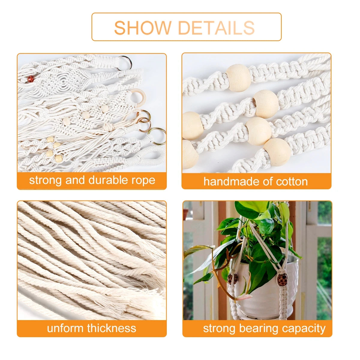 Handmade Macrame Plant Hanger Flower Pot Planter Hanger for Wall Decorations Courtyard Garden Hanging Planter Hanging Basket