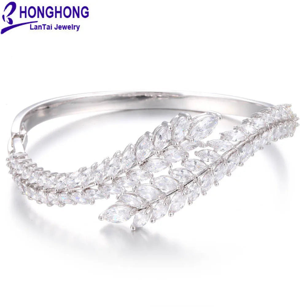 Women's leaf Zircon Bracelet luxury temperament fashion classic plant large flower Bracelet popular jewelry