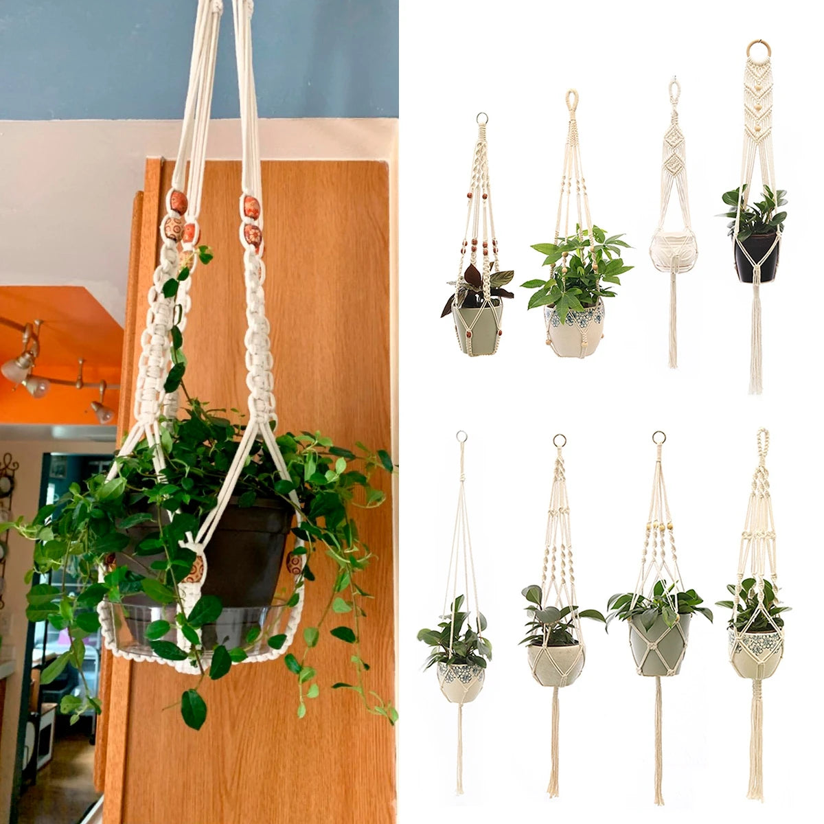 Handmade Macrame Plant Hanger Flower Pot Planter Hanger for Wall Decorations Courtyard Garden Hanging Planter Hanging Basket