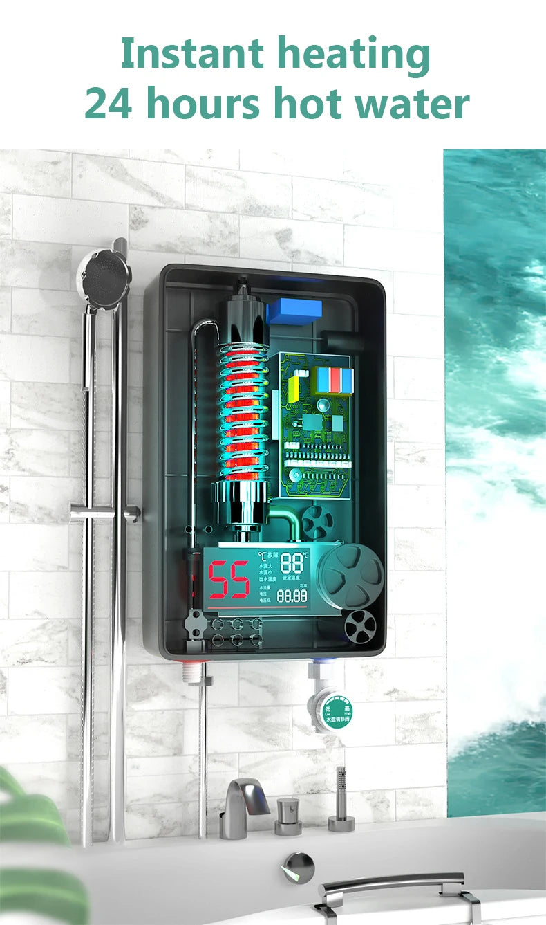 DMWD Electric Thermostatic water heater 7000W Remote Control Instant heating waterproof tankless water heater for shower bath
