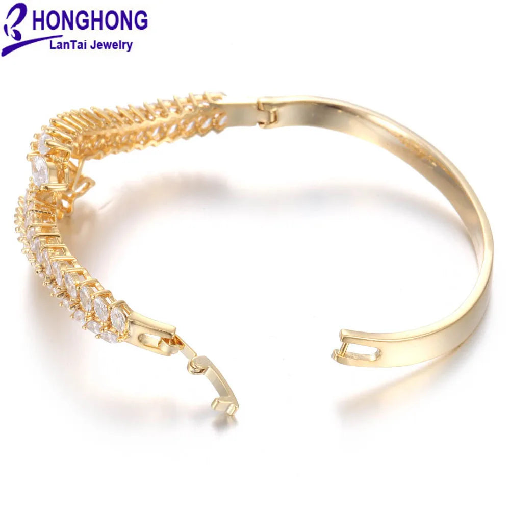 Women's leaf Zircon Bracelet luxury temperament fashion classic plant large flower Bracelet popular jewelry