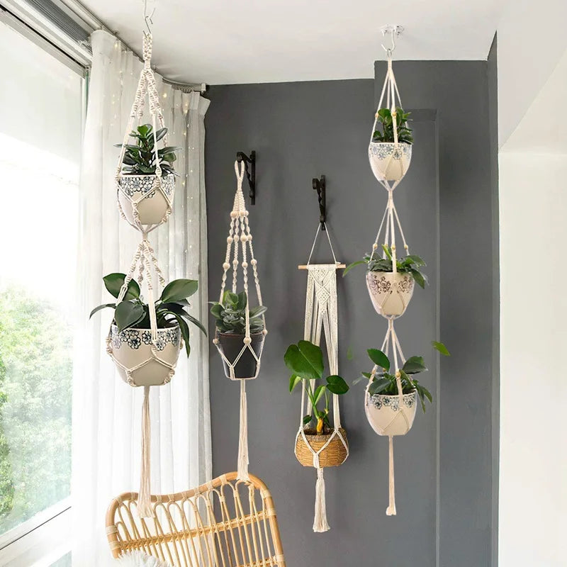 Handmade Macrame Plant Hanger Flower Pot Planter Hanger for Wall Decorations Courtyard Garden Hanging Planter Hanging Basket