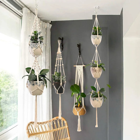 Handmade Macrame Plant Hanger Flower Pot Planter Hanger for Wall Decorations Courtyard Garden Hanging Planter Hanging Basket