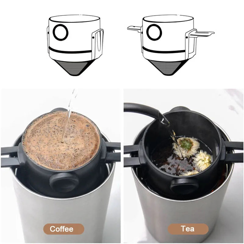 Foldable Coffee Filter for Office Home Travelling Portable Drip Coffee Maker Stainless Steel Reusable Pour Over Coffee Dripper