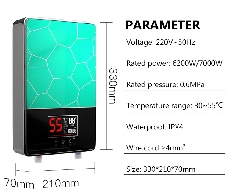 DMWD Electric Thermostatic water heater 7000W Remote Control Instant heating waterproof tankless water heater for shower bath