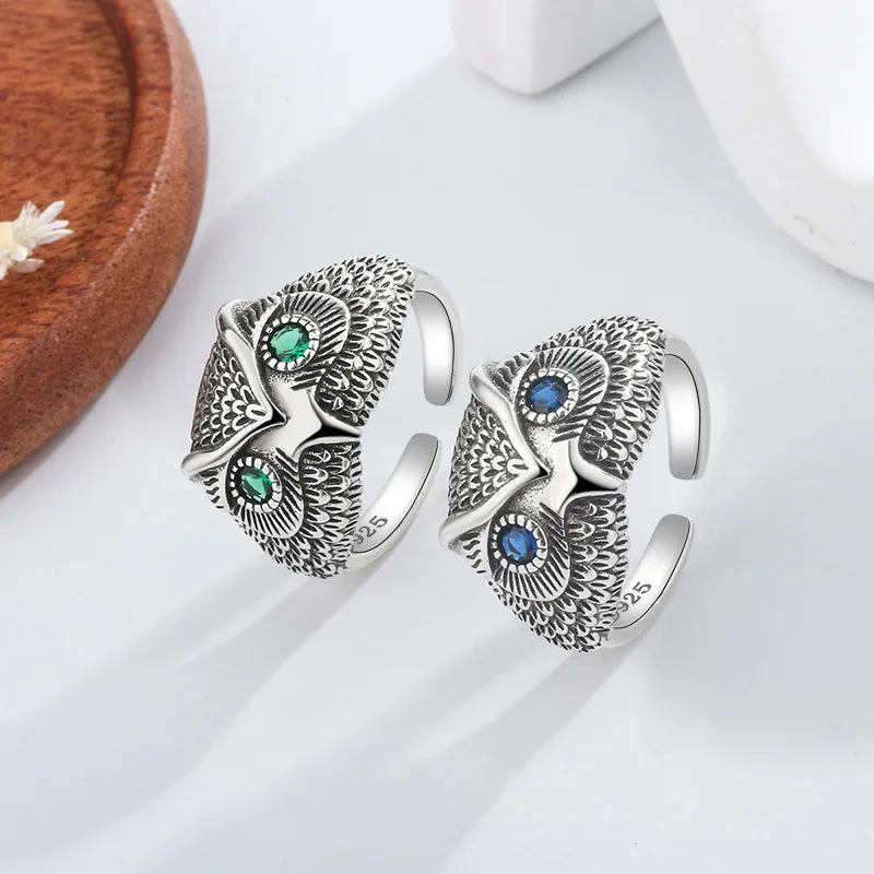 925 Sterling Silver Owl Zircon Open Rings For Women Wedding Engagement Luxury Jewelry Accessories Wholesale Jewellery