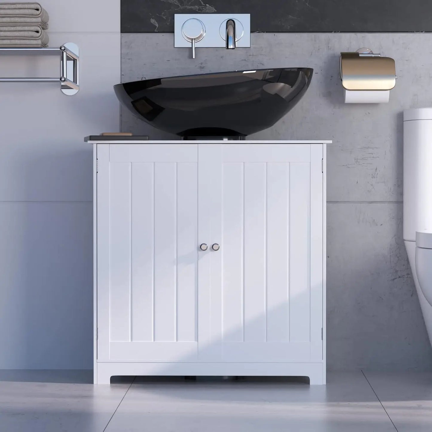 BRIEFNESS Washbasin storage cabinet White sink cabinet 2 door bathroom cabinet Adjustable shelves Base cabinet washbasin
