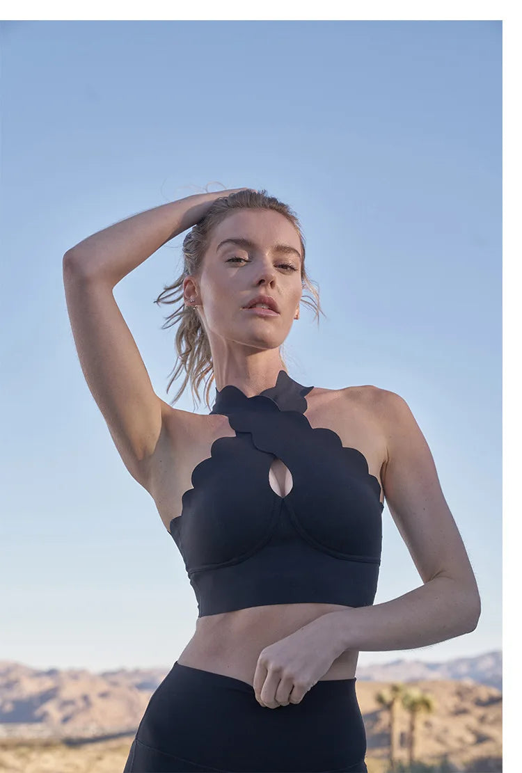 FUBEIKE Lace Cross Gather Yoga Bra Vest Fitness Outerwear Gym Training Outdoor Gym Sports Top Leggings Workout Sportswear