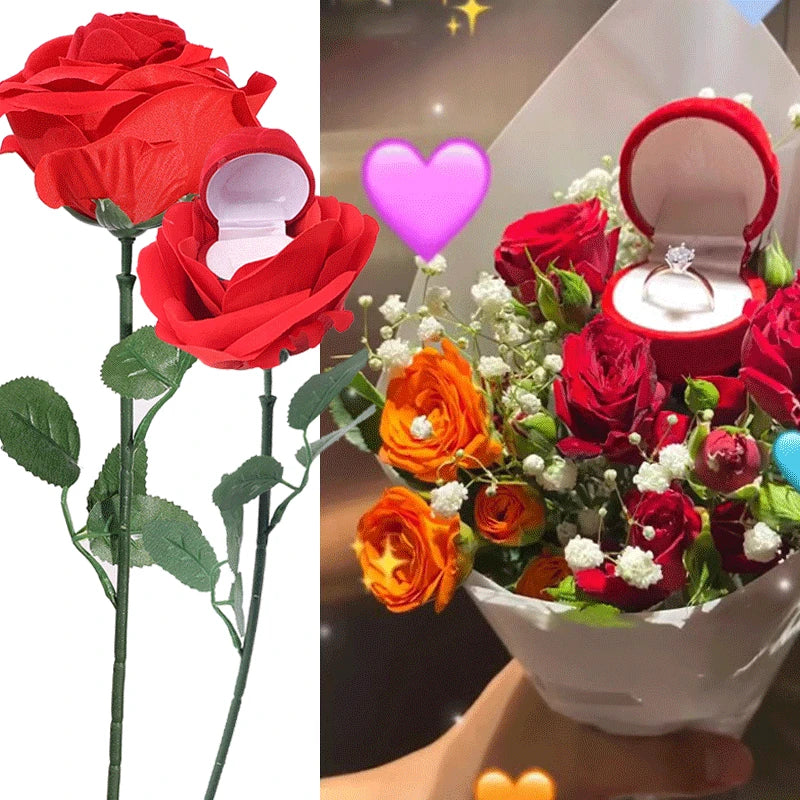 Romantic Rose Flower Ring Boxes Red Velvet Rose Earring Display Holder Gift Box Bridal Wedding Engagement Jewelry Storage Case