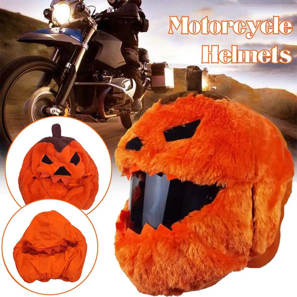 Halloween Pumpkin Motorcycle Helmet Cover High Visibility Dustproof Plush Cartoon Pumpkin Head Motorbike Full Helmet Protector