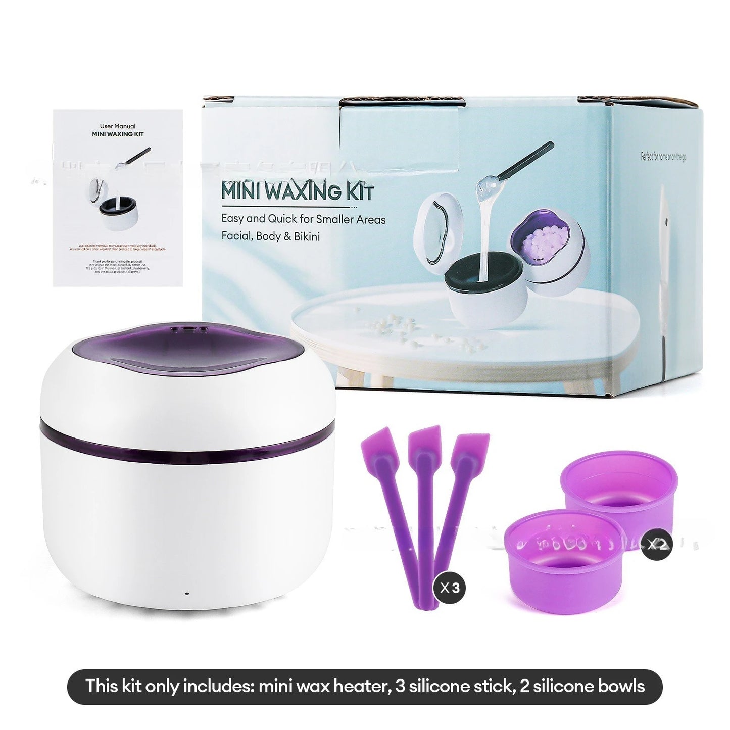 Mini Painless Wax Kit for Men,Women,Wax Heater Machine with 2 Silicone Bowls,3 Silicone Sticks for Nose,Ear,Underarm Hair Remova