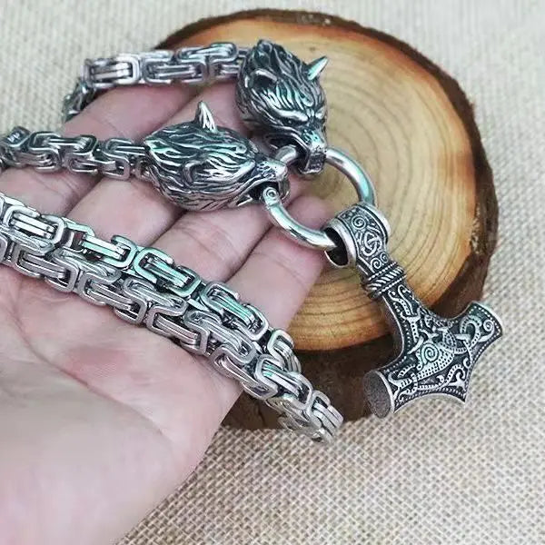Wolf Head Stainless Steel Pendant Nordic Celtic Wolf Men's Necklace Viking Scandinavian Rune Accessories Norse Amulet Jewelry