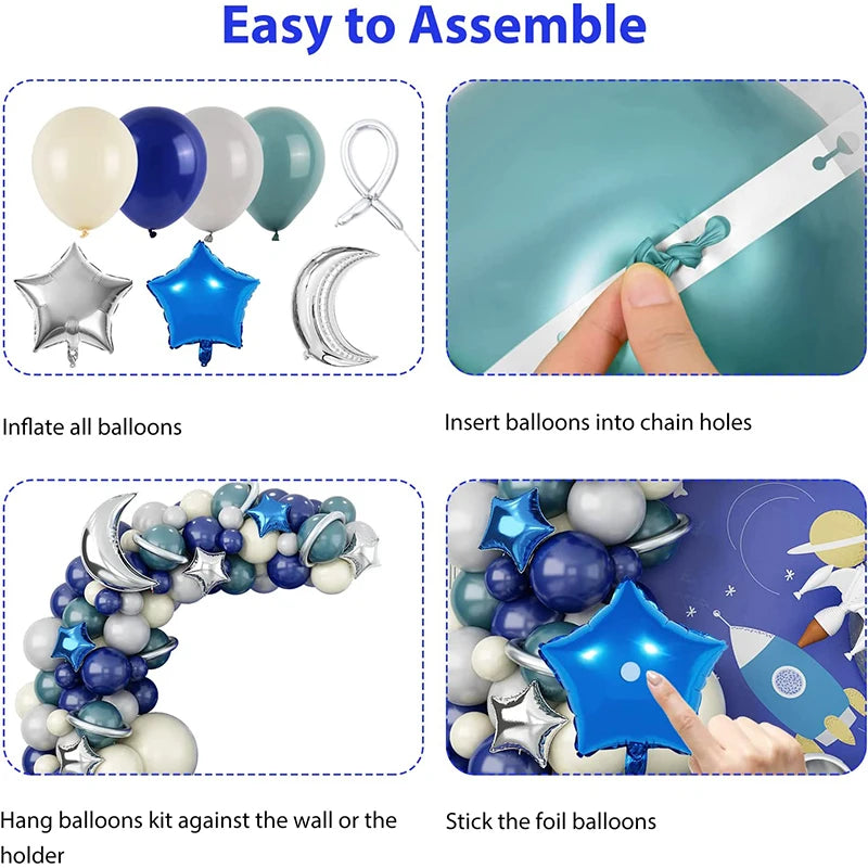 124PCS Outer Space 1st Birthday Moon Star Foil Balloon Arch for Boy Kids Astronaut UFO Themed First Trip Birthday Party Supplies