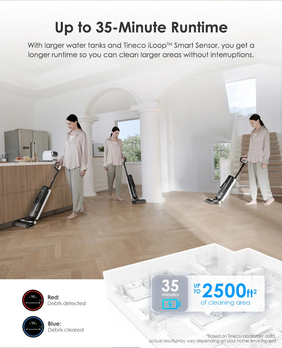 Tineco Floor One S6 Cordless Wet Dry Vacuum Cleaner Floor Washer Mop All-in-One for Hard Floors LED Dual-Sided Edge Cleaning