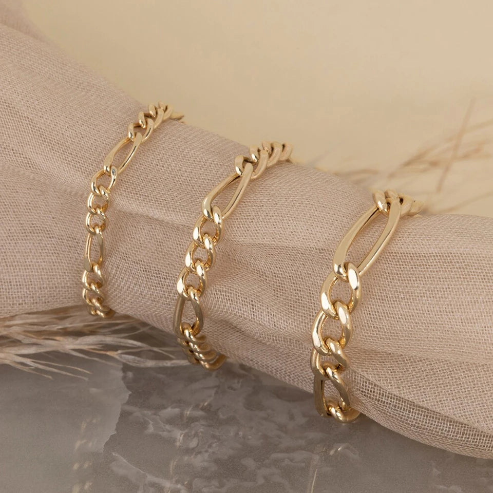 eManco 10PCS Classic Figaro Chain Bracelet Women Trend Gold Color Width 4/6/8MM Stainless Steel Chain Bracelet For Women Jewelry
