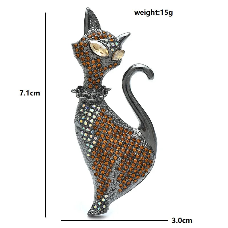 Wuli&baby Big Lovely Cat Brooches For Women Unisex 2-color Rhinestone Pets Animal Party Casual Brooch Pins Gifts