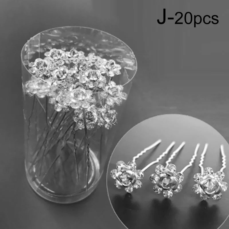 20pcs/lot Fashion U Shape Crystal Hair Fork Rhinestone Flower Hair Pin Sticks For Women Wedding Bridal Hair Accessories Jewelry