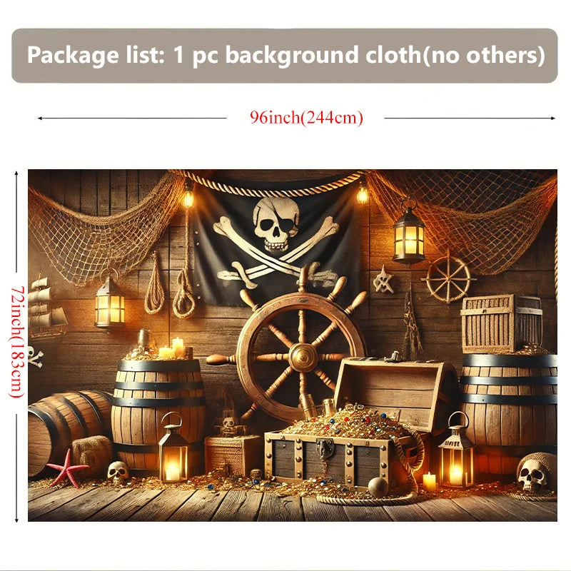 Pirate themed treasure room background, suitable for use as living room, bedroom, office, outdoor space, photography props