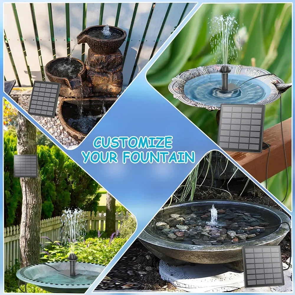 Solar Fountain Kits,1.8W Solar Panel Water Pumps,Solar Powered Bird Bath Fountain Pump with 9.84ft Cable,6 Nozzles for Garden