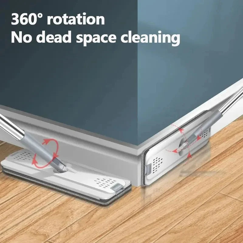White Hand Free Flat Floor Mop Bucket Set For Professional Home Floor Cleaning System With Washable Microfiber Pads