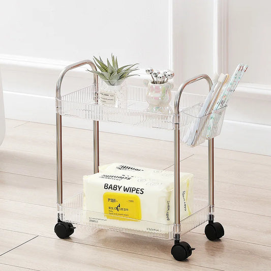 Storage Rack Cart Ins Transparent Mini Cart Storage Rack Floor Multi Layer Bathroom Bedroom Snacks Clamping Shelf Multipurpose