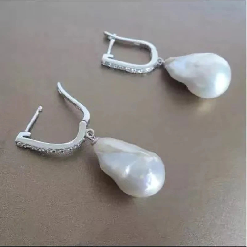 Jane jewelry 925 sterling silver 100% Natural Freshwater Baroque Pearl Drop Earrings INS Fine Jewelry Gift for Women 15-25mm EXA