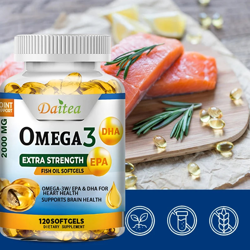 Premium Omega-3 Fish Oil, 2000 Mg EPA & DHA, Brain, Heart, Joint & Eye Health, Dietary Supplement, 30/60/120 Capsules, NON-GMO