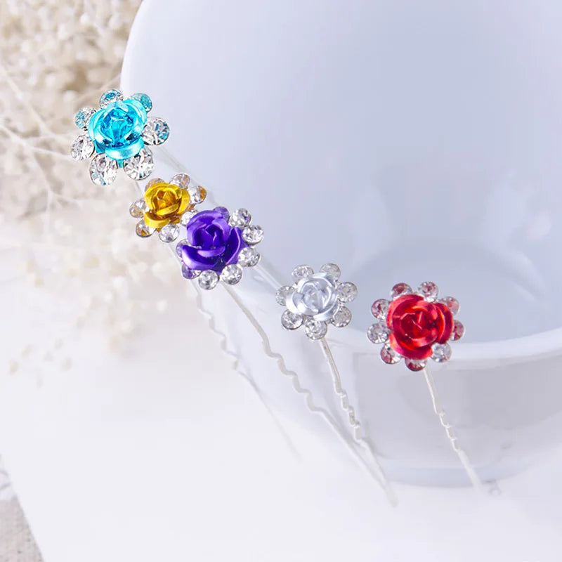20pcs/lot Fashion U Shape Crystal Hair Fork Rhinestone Flower Hair Pin Sticks For Women Wedding Bridal Hair Accessories Jewelry
