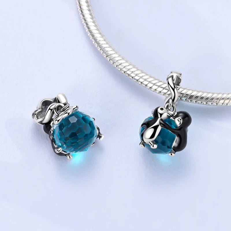Love Pet Series Cute Blue Penguin Couples Charms Beads Fit DIY 925 Silver Bracelet Necklace Women Anniversary Jewlery Gift