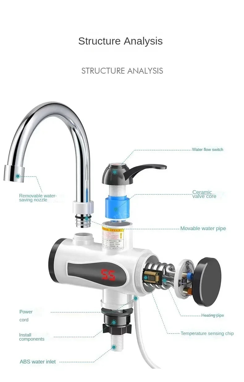 Electric Hot Cold Mixer Tap Instant Heating Faucet Temperature Adjustable Tankless Water Heater Kitchen Bathroom Supplies