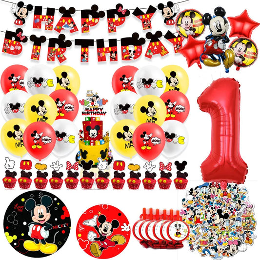 Mickey Mouse Birthday Decoration  Kids Balloons Disposable Tableware Banner Cups Pendant Baby Shower Supplies Kid Gift