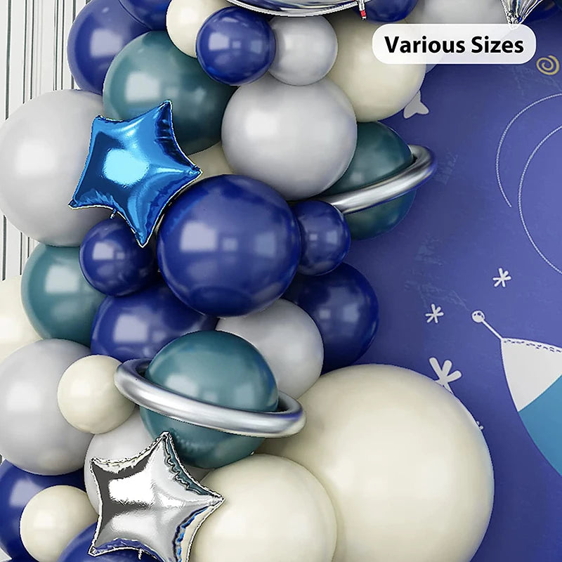 124PCS Outer Space 1st Birthday Moon Star Foil Balloon Arch for Boy Kids Astronaut UFO Themed First Trip Birthday Party Supplies