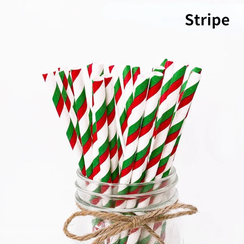 25Pcs Paper Straws Drinking  Striped  Christmas Wedding Happy Birthday Party Cake Straw Decoration Supplies Milk
