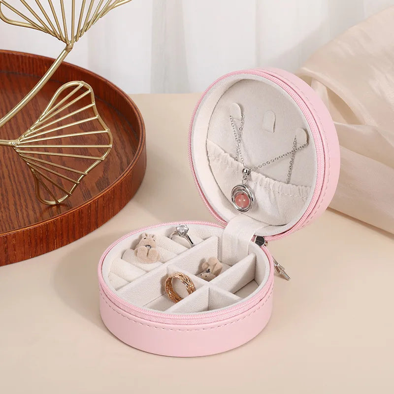 Portable Jewelry Box Jewelry Organizer Display Travel Jewelry Case Boxes Waterproof Leather Storage Zipper Jewelers Joyero