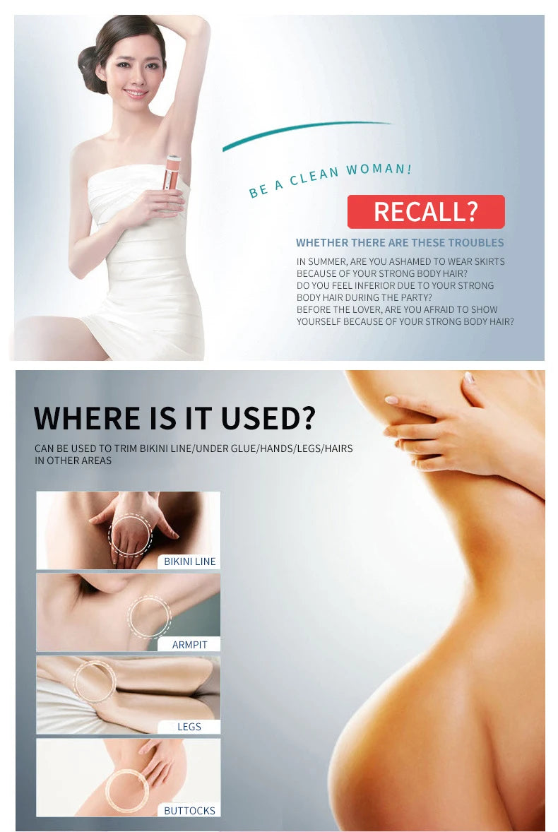 4 in 1 Body Hair Removal Epilator Armpit Hair Bikini Hair Leg Hair Pubic Hair Electric Razor Clipper Shaver Trimmer Women