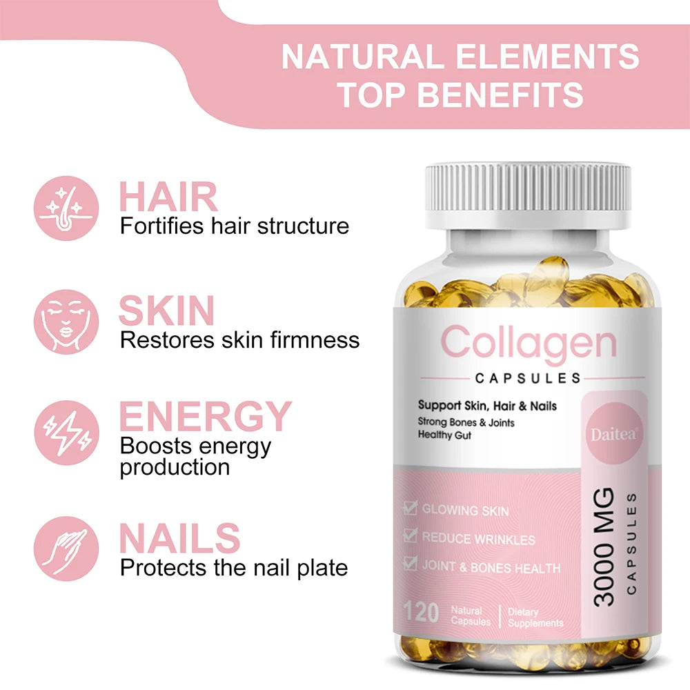 Powerful Hydrolyzed Collagen Capsules with Hyaluronic Acid Antioxidant Skin Hair Nails Health Promate Immune System