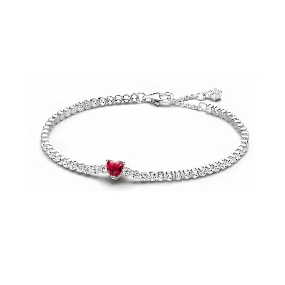 European 925 silver red heart stone bracelet suitable for Valentine's Day girlfriend gift jewelry