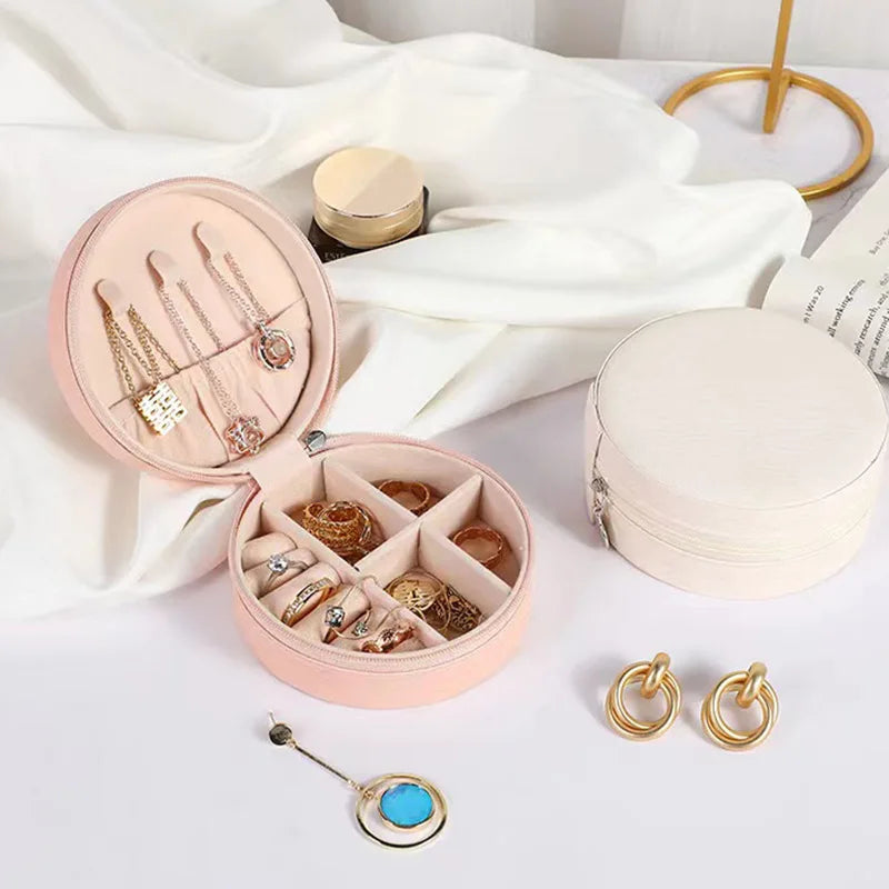 Portable Jewelry Box Jewelry Organizer Display Travel Jewelry Case Boxes Waterproof Leather Storage Zipper Jewelers Joyero