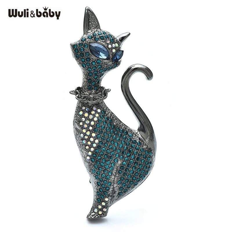 Wuli&baby Big Lovely Cat Brooches For Women Unisex 2-color Rhinestone Pets Animal Party Casual Brooch Pins Gifts