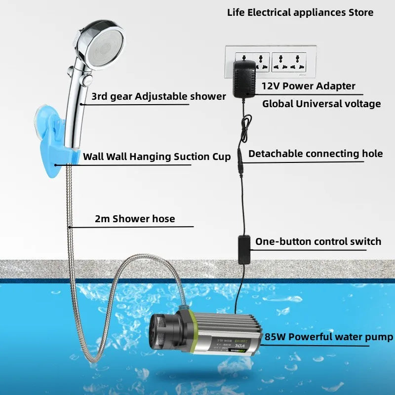 Electric Shower Portable Mobile Bath Machine Self Priming Pump Small Heater Hot Water Rod USB Can Be Connected To Mobile Power