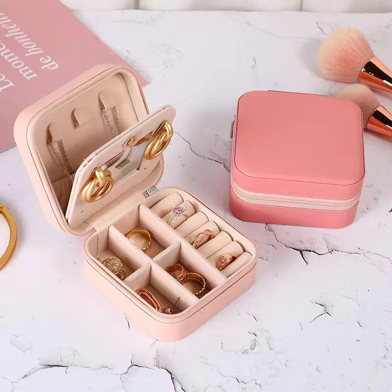 Portable Jewelry Box Jewelry Organizer Display Travel Jewelry Case Boxes Waterproof Leather Storage Zipper Jewelers Joyero